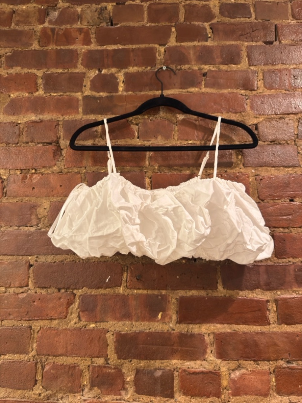 DISSH White Ruffle Crop Top with Spaghetti Straps